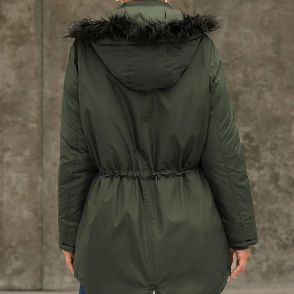*SALE* Parka - Green Hooded Parka with Fur Trim - Picture 2 of 9